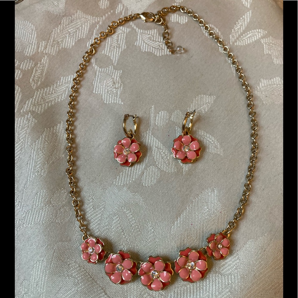 Napier Signed Floral Necklace & Matching Earring Set